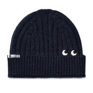 Anya Hindmarch Uniqlo collab navy touch of wool heattech knitted beanie hat NWT